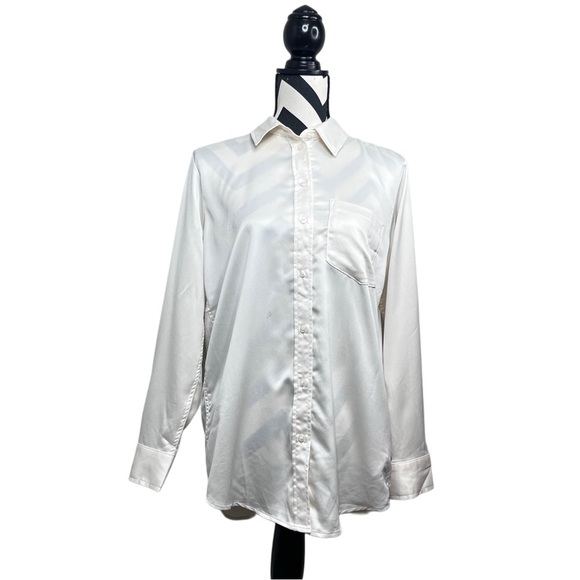 GAP Minimalist Cream Sz S Button Down front Satin Boyfriend Shirt - Picture 1 of 12